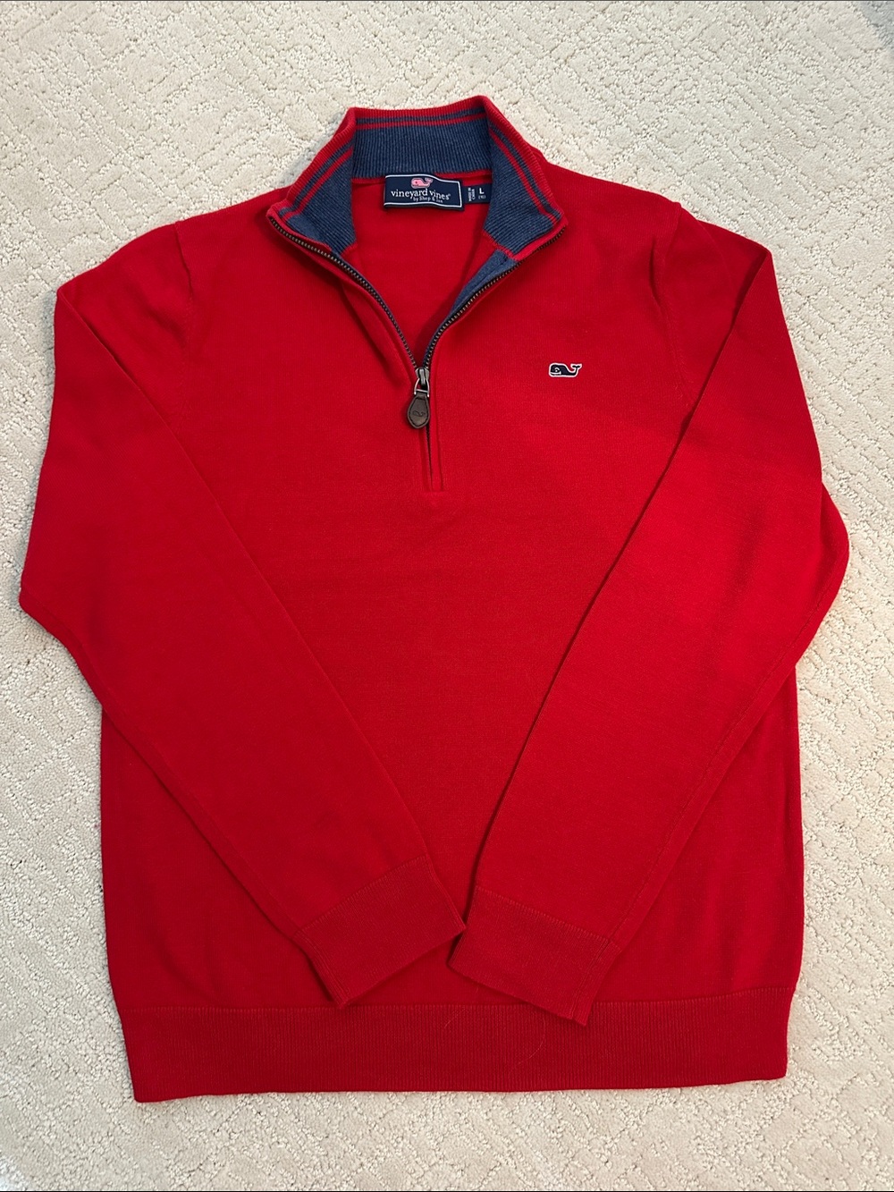 Vineyard Vines Boy’s Red Half-Zip Sweater with Contrast Collar